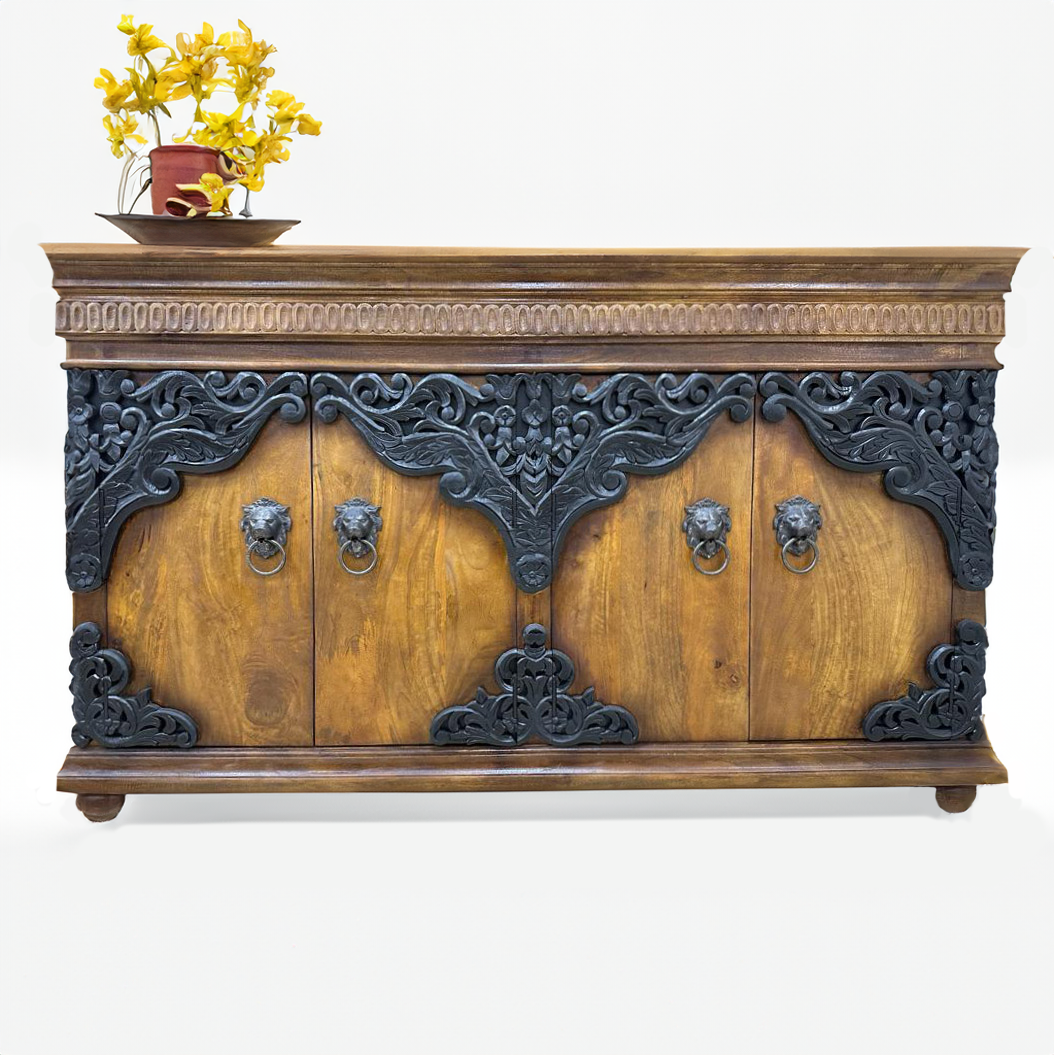 Kommode Zarina Indisches Sideboard Aus Mangoholz Mit Schnitzerei