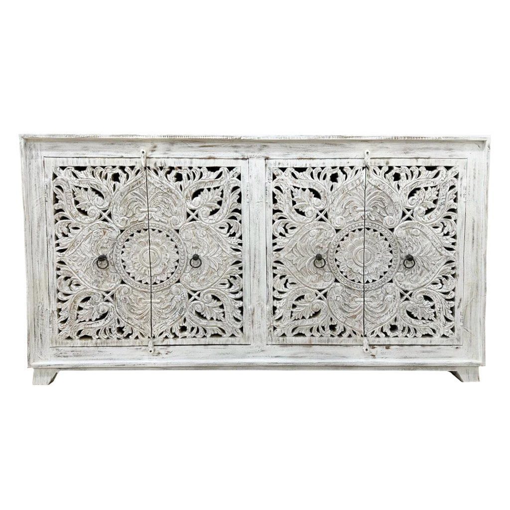 Sideboard Hema Indische Kommode Aus Mangoholz Mit Floral Schnitzerei