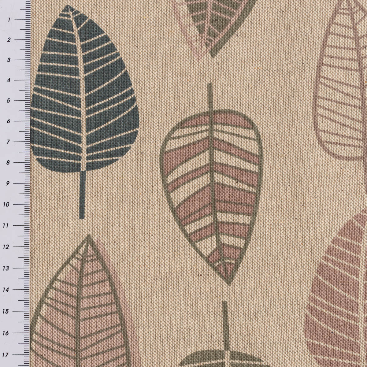 Dekostoff Halbpanama Leinenlook Scandi Retro Leaves Blaetter