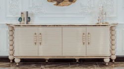 Casa Padrino Luxus Art Deco Sideboard Grau Weiß Gold 250 x 55 5 x H