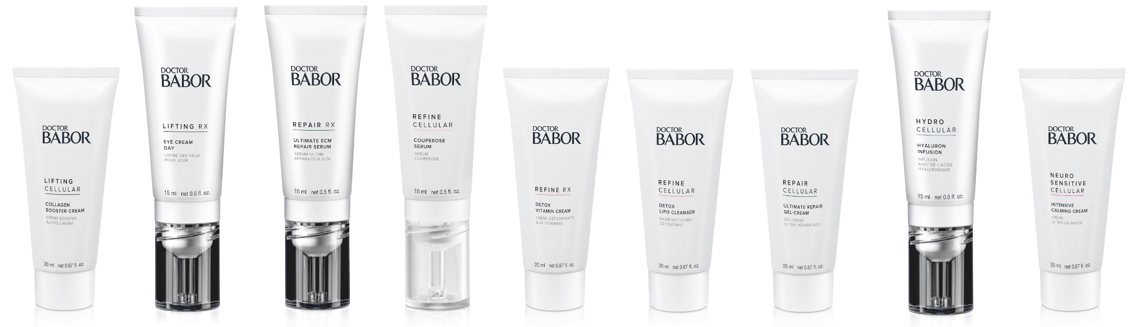 9 verschiedene Doctor Babor Reisegrössen