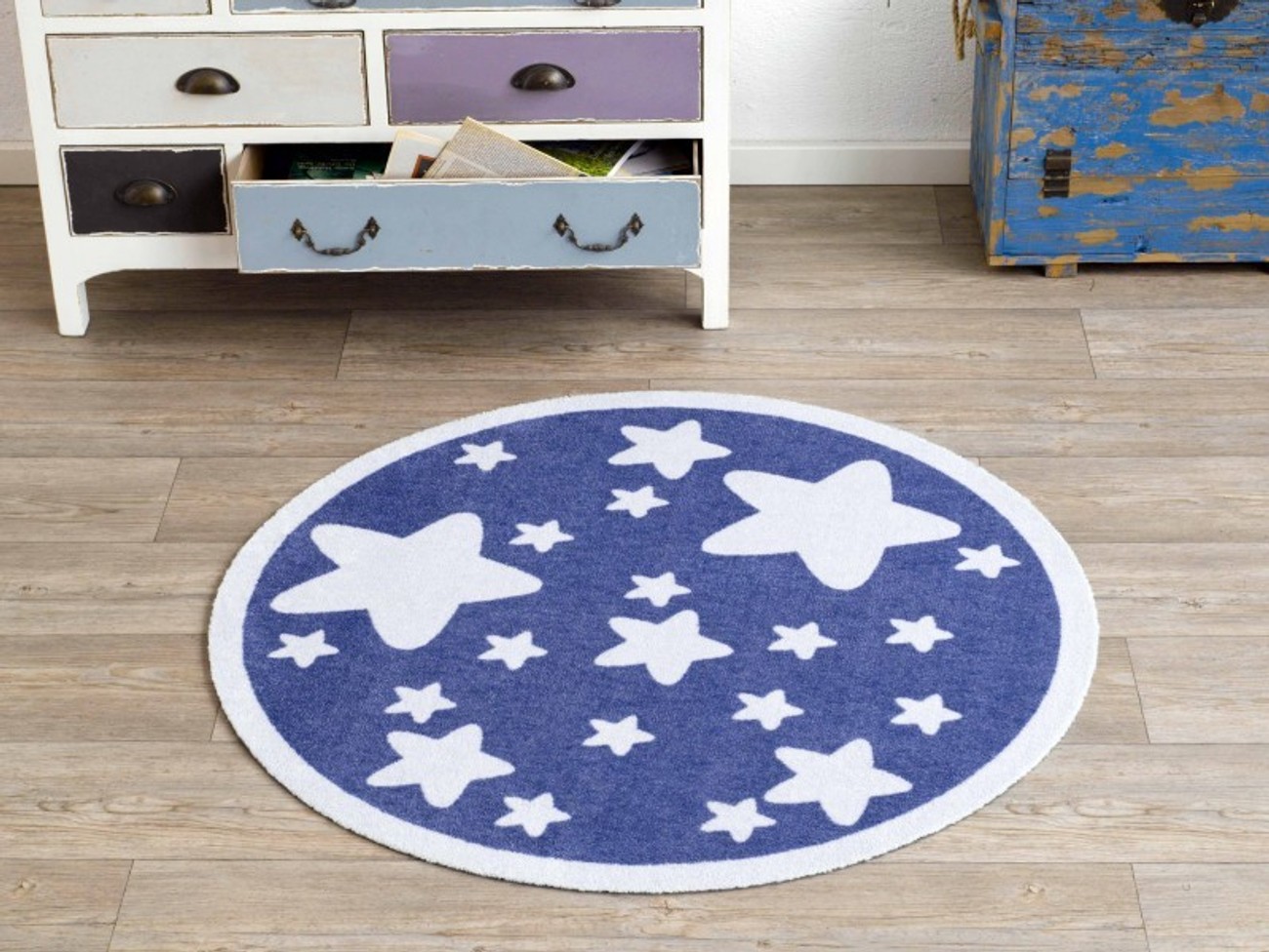 teppich kinder rund, velours kinder teppich sterne blau rund 100 cm | 101944 | beganta.de, Design ideen