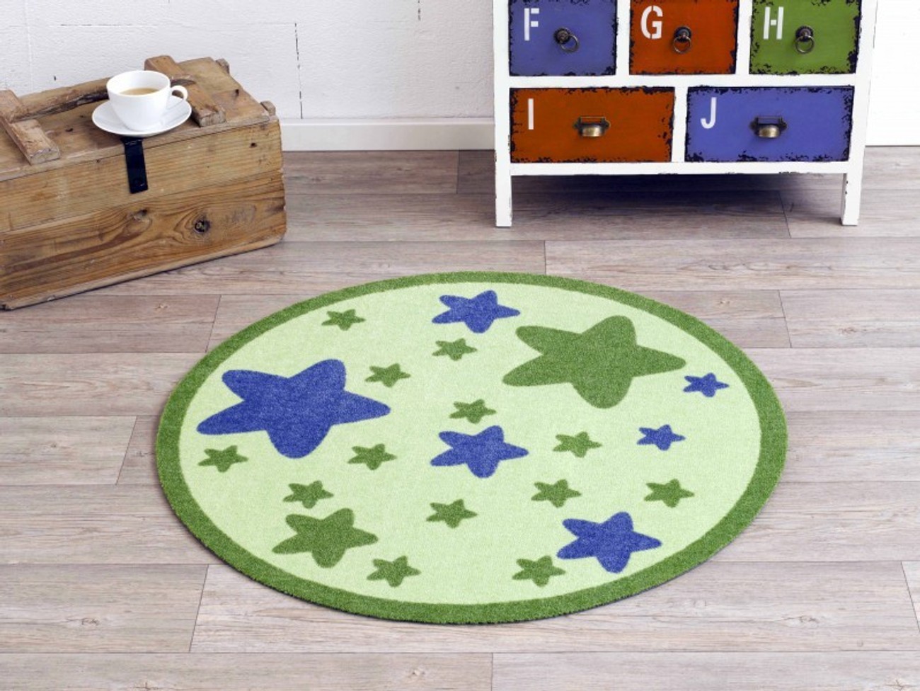 teppich kinder rund, velours kinder teppich sterne grün rund 100 cm | 101945 | beganta.de, Design ideen