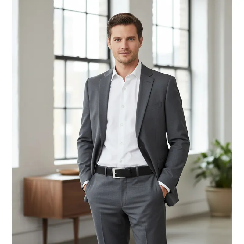Schwarzer Ledergürtel für Herren zum Anzug – Business-Look mit dezenter Schnalle