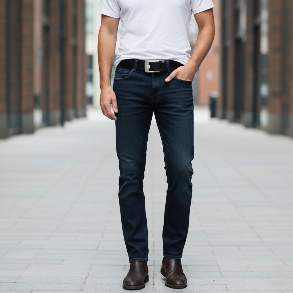 Büffelleder-Gürtel zu Jeans – 4 cm, Breitdornschnalle, altsilber