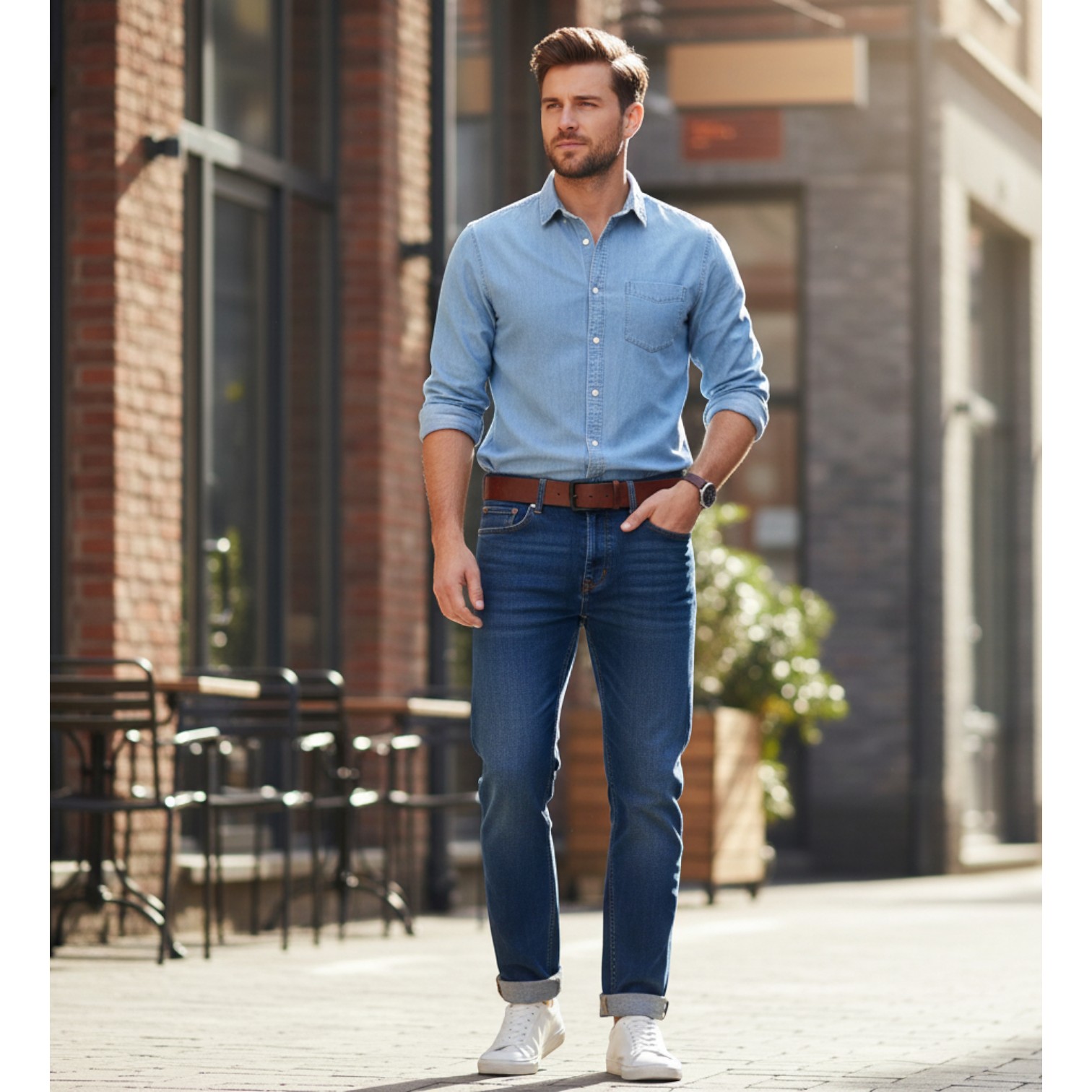 Best Patina® Ledergürtel Vintagebraun für Jeans – 4 cm, Messingschnalle mattschwarz, Fronhofer