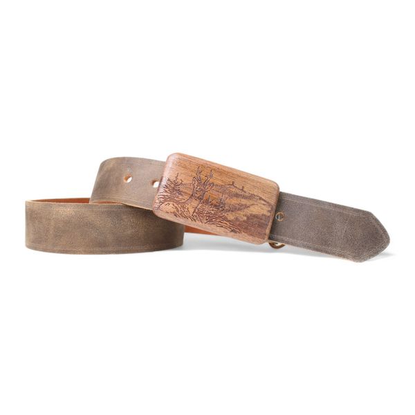 Premium-Trachtengürtel mit Nussbaumholz-Schnalle und Hirsch-Motiv 4 cm