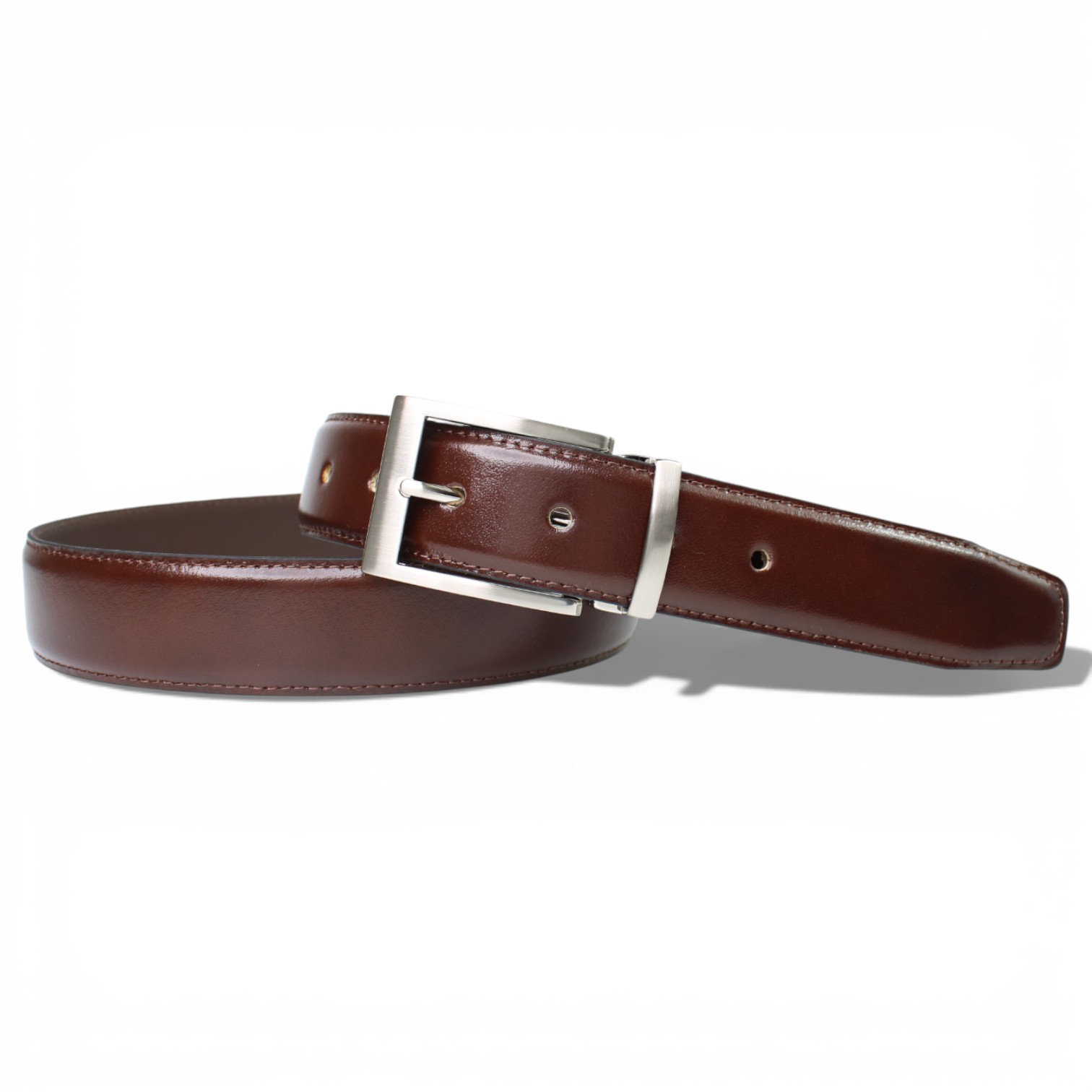 Eleganter Anzuggürtel Herren, braun, 3,5 cm, bombiert und abgenäht, kürzbar