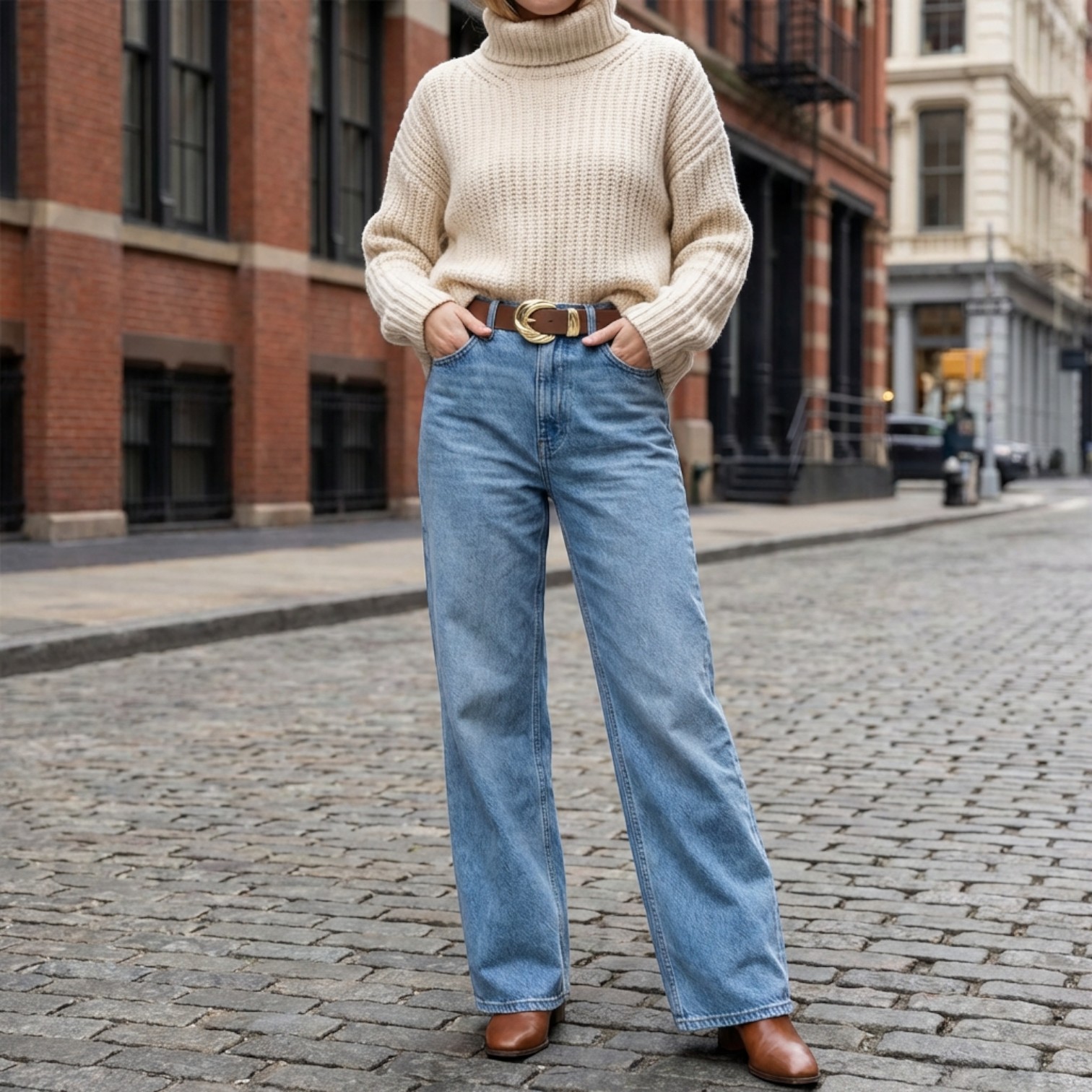 Damengürtel aus echtem Leder – Model mit asymmetrischer goldener Schnalle