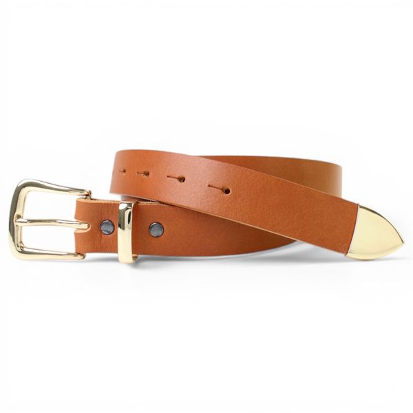 Best&Timeless Damen Ledergürtel 3 cm, 3-teilige goldene Gürtelschnalle, cognac, Vollrindleder