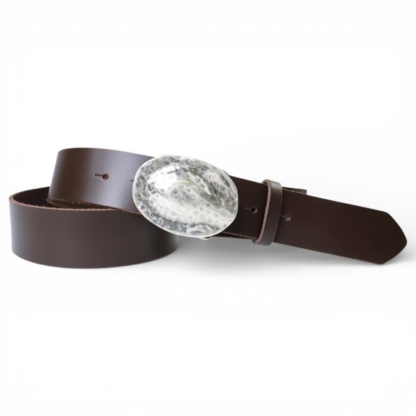 Damen Ledergürtel 4 cm, gehämmerte versilberte Koppelschnalle, dunkelbraun, echt Leder