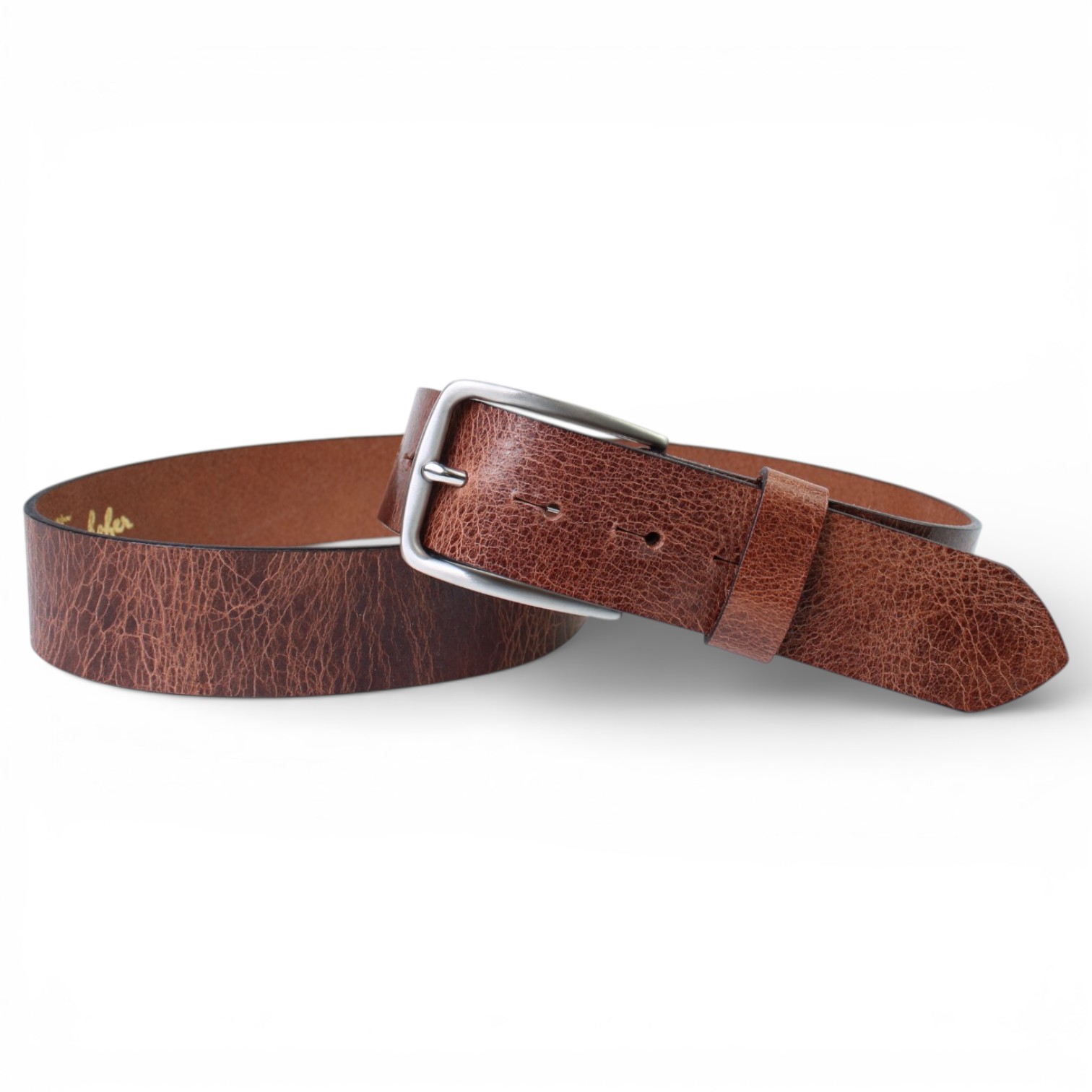 Herren Ledergürtel ca. 4 cm mit massiver Edelstahl-Schnalle 40 mm, braun, Premium Vintage Büffelleder