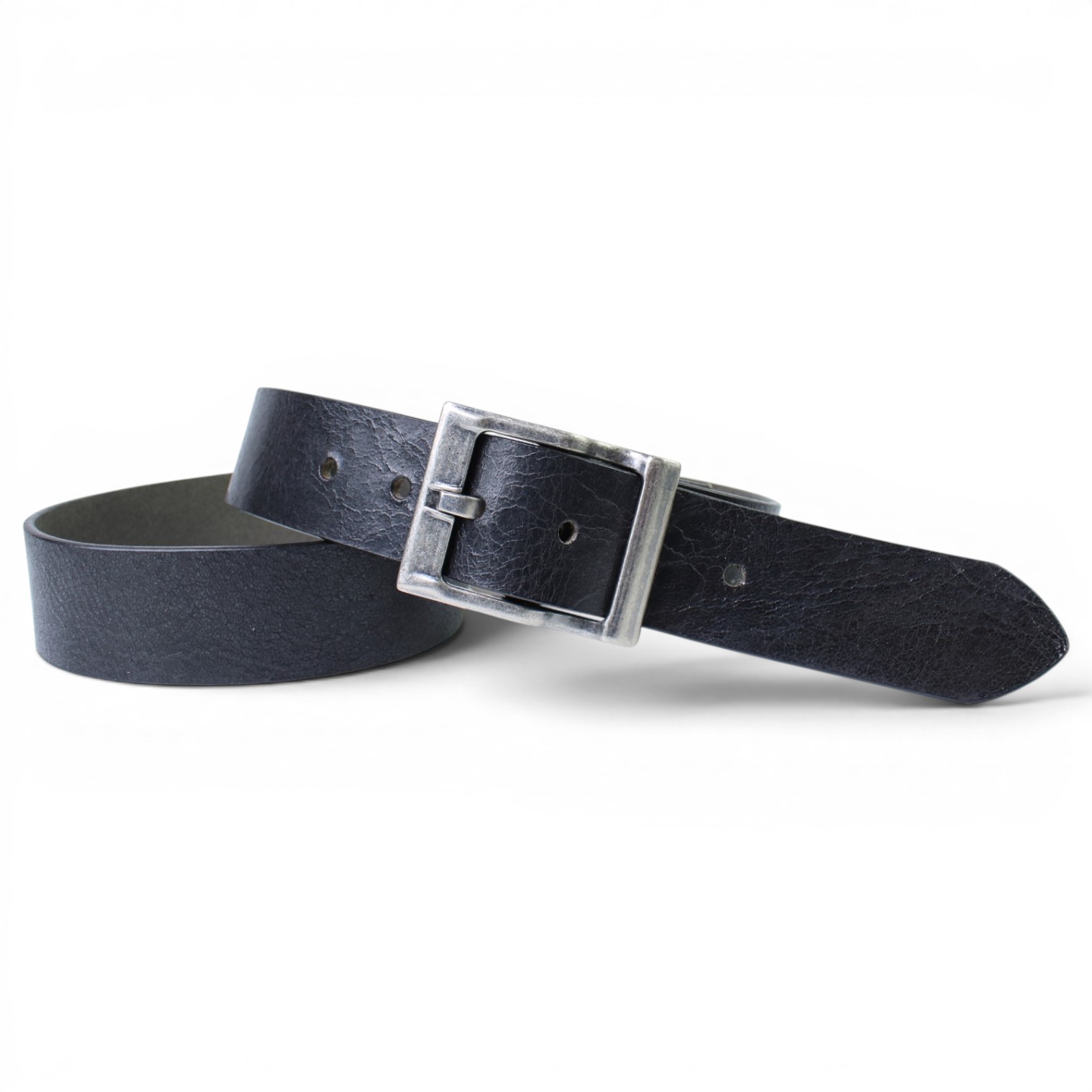 Herren Ledergürtel mit robuster antiksilberner Schnalle, schwarz, Premium Vintage Büffelleder 4 cm