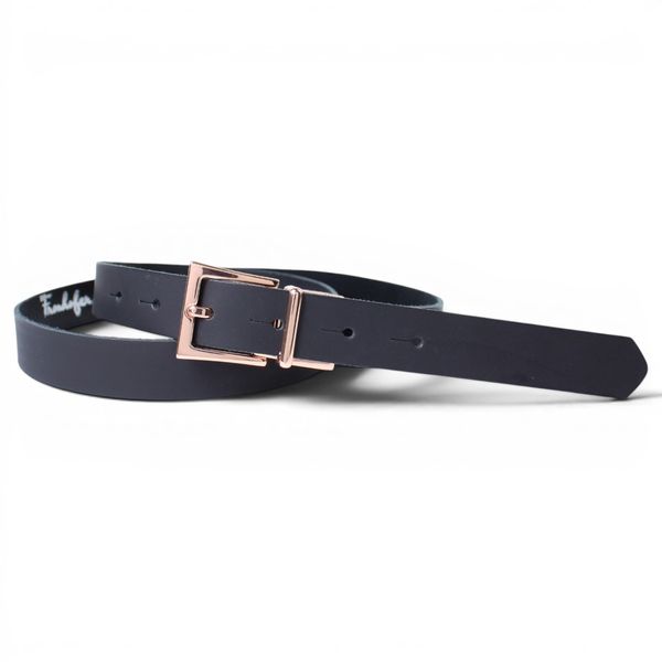 Damen Ledergürtel 2,5 cm, roségoldene Gürtelschnalle und Schlaufe, schwarz, echt Leder, kürzbar