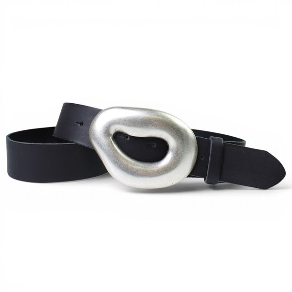 Damen Ledergürtel 4 cm, große versilberte Gürtelschnalle, schwarz, echt Leder