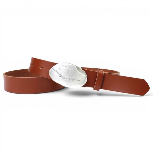 Damen Ledergürtel 3 cm, versilberte Statement-Schnalle, cognac, echt Leder