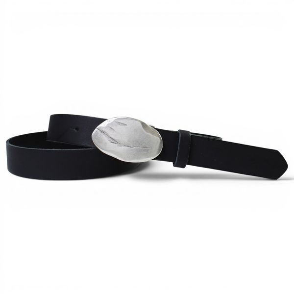Damen Ledergürtel 3 cm, versilberte Statement-Gürtelschnalle, schwarz, echt Leder