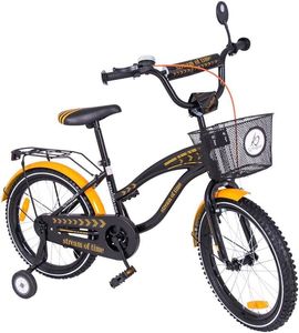 Kinderfahrrad 18 Zoll "Stream of Time" Black/Orange inkl. Fahrradkorb u. St&uuml;tzr&auml;dern