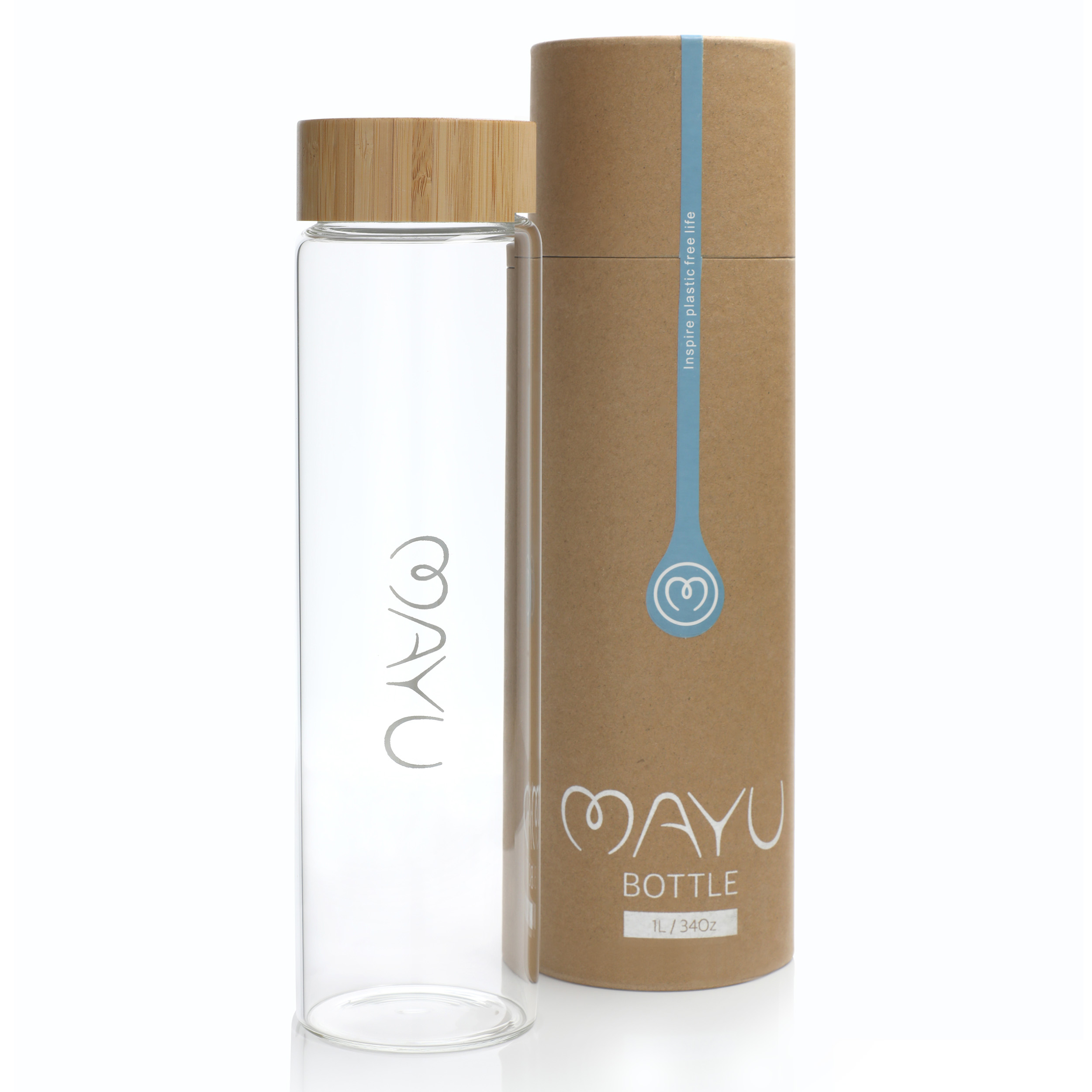 MAYU Glasflasche 100% Borosilikatglas, Deckel aus Bambus, integriertes  Sieb,1,0 Liter | Klein & More