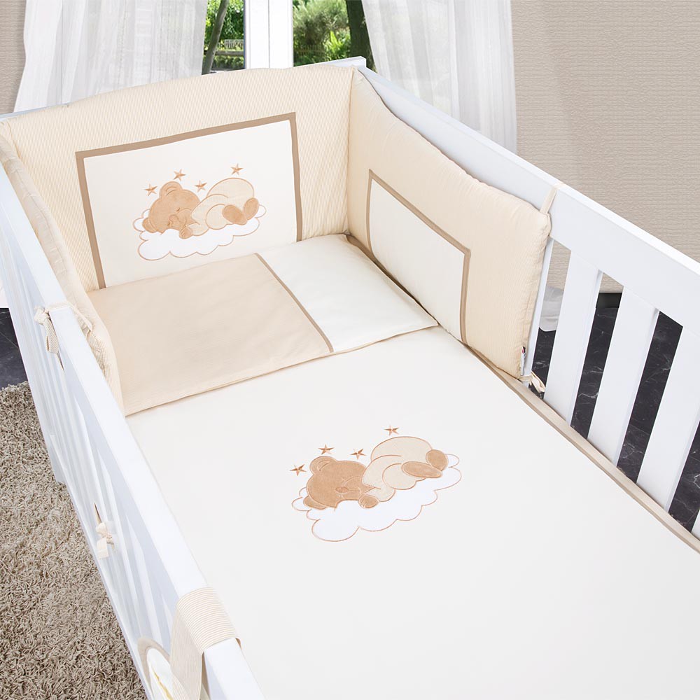 Bettwäsche für Babybett Set Himmel 140x70 Bettset Applikation grün komplett