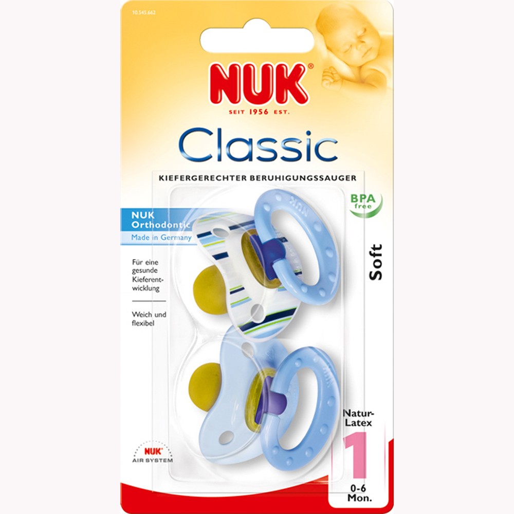 NUK Latex Beruhigungssauger (Schnuller) SOFT mit Ring, Größe 1 (06