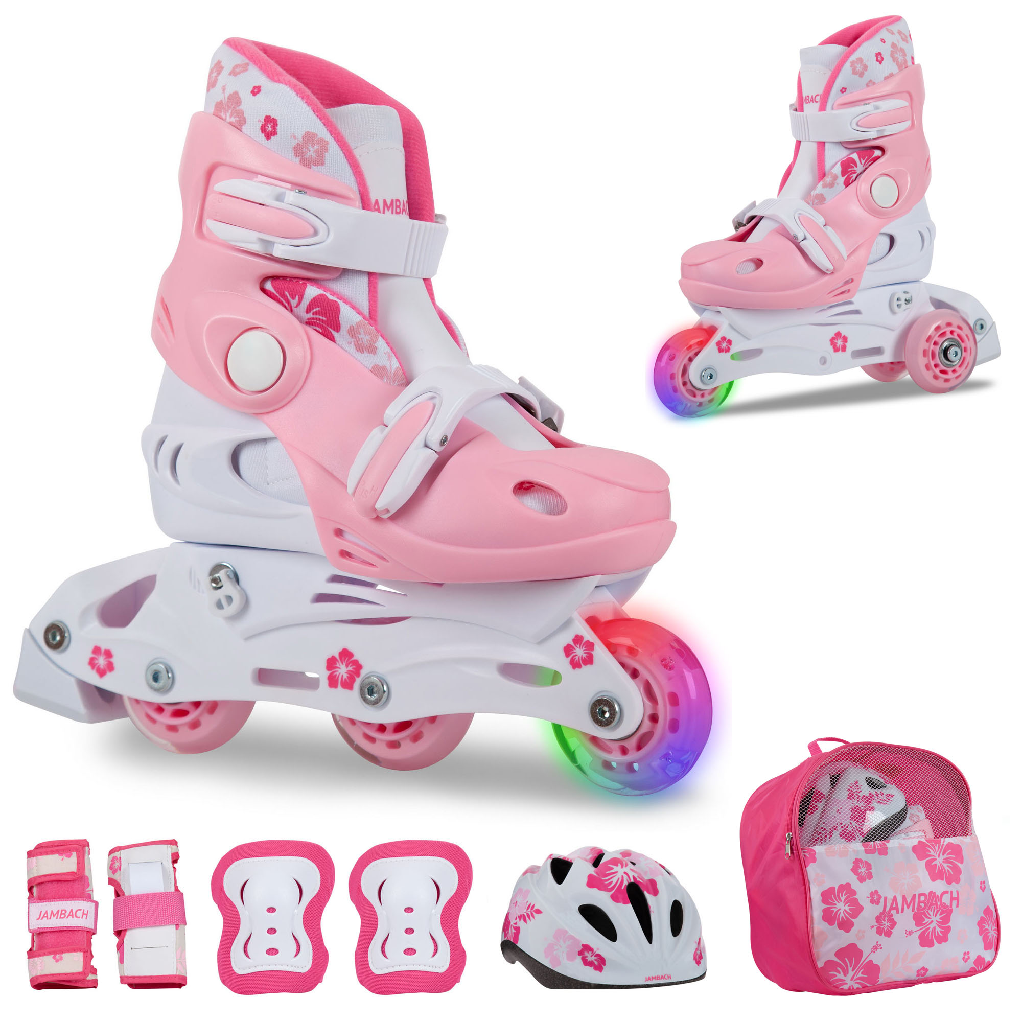     Inliner Kinder verstellbar Skates Set Jambach Triskate mit Helm Schutzset Rucksack