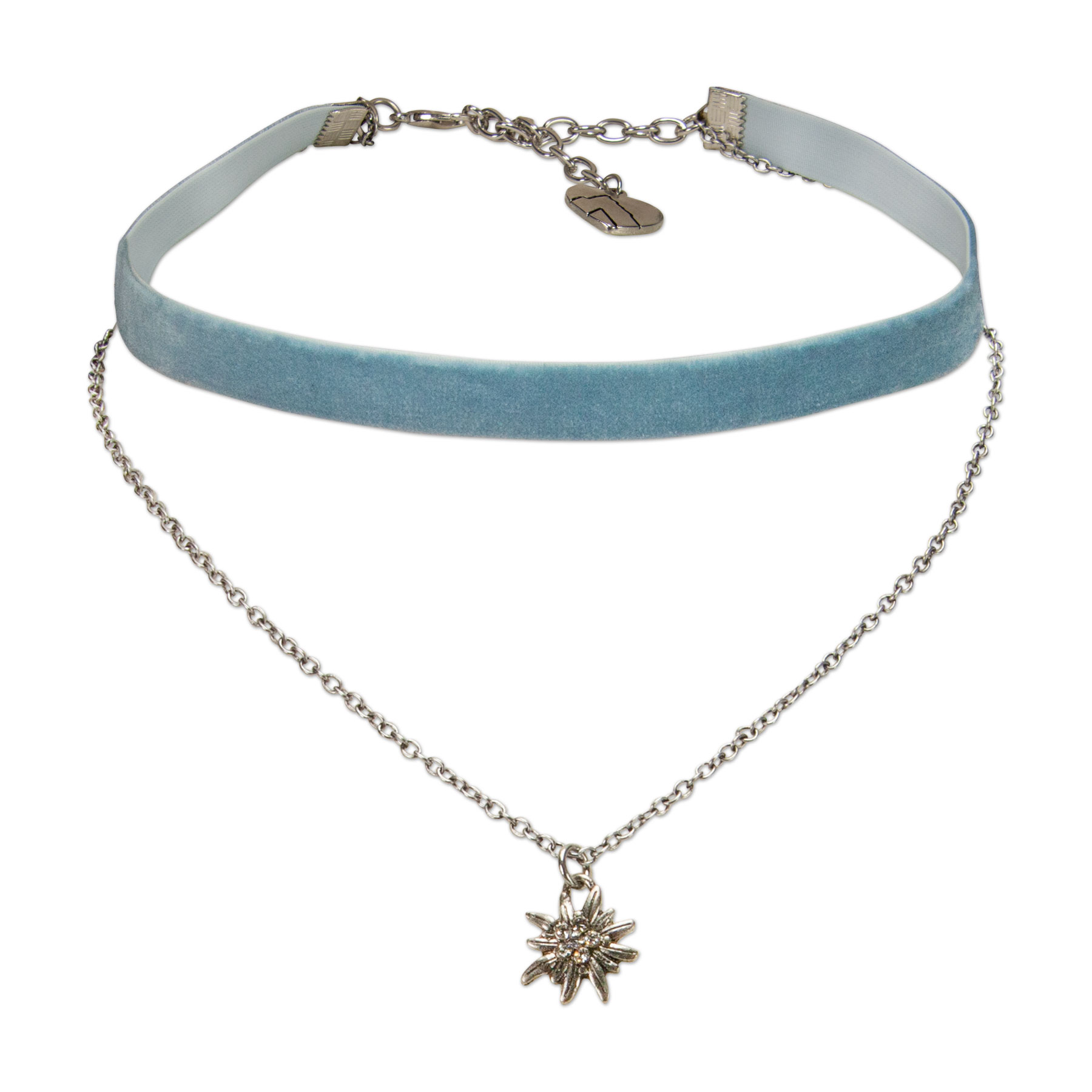 Trachten-Samt-Kropfband Strassedelweiss-Kette (hell-blau) | Alpenflstern