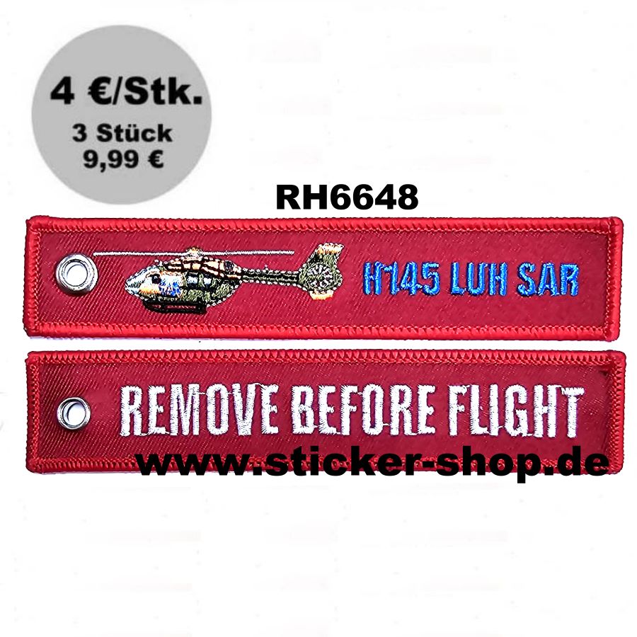 RBF, EC145, H145 LUH, SAR, Remove before flight, Schlüsselanhänger Sticker Shop Strerath