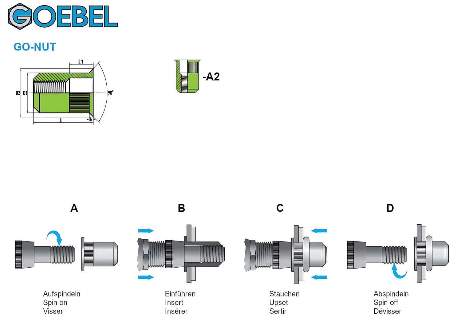 GOEBEL - 250 x Blindnietmuttern Nietmuttern M5 Edelstahl A2 V2A (Ø x L) 6,9 mm x 11,5 mm Blindmuttern kleiner Senkkopf Rundschaft gerändelt Schaftende offen Einziehmutter Einnietmuttern