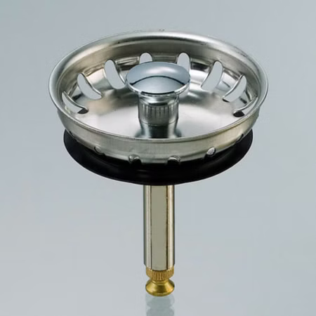 Edelstahl Siebkörbchen für Spülen-Ablauf Ø54mm, ( 1 1/2 Zoll ) mit Excenterbedieng, für Teka Spülen, Hubstange Ø8mm, Gesamtlänge 60mm bis 84mm einstellbar