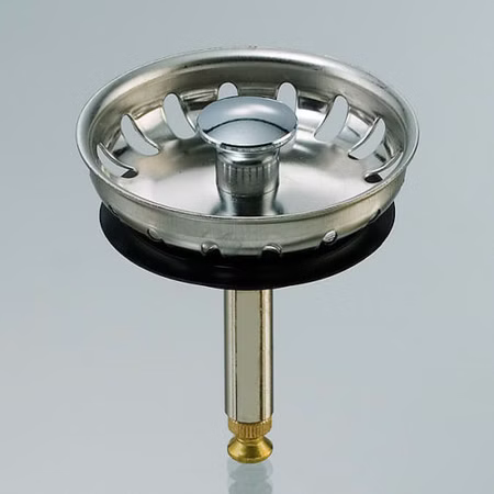 Siebkörbchen für alle Rieber Spülen mit 1,5 Zoll Drehexcenterventil / Ersatzteil Spüle / Siebkorbeinsatz / Siebkorb Ø 54 mm mit Metall-Führungsstange 8 mm und Höhenverstellung