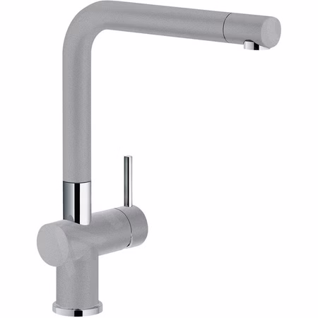 FRANKE Armatur ACTIVE-PLUS, Festauslauf, Hochdruck, Schwenkauslauf, hoher Auslauf, Seitenbedienung links/rechts, Chrom-Steingrau
