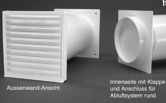 Teleskop-Mauerkasten Ø 150 mm mit Rückstauklappe Abluft Rundanschluss weiss AirCircle