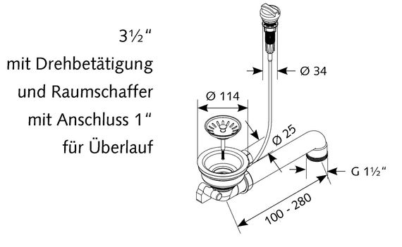Ablaufgarnitur 114 mm, Excenterventil, Abtropf-Überlauf für Spüle kaufen