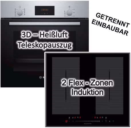 HERDSET Bosch Backofen 3D-Heißluft + Kochfeld Flächeninduktion Booster 60cm autark