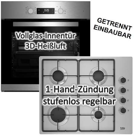 Beko Backofen BIM22300X mit Beko Gas-Kochfeld HIZG64120SX Backen