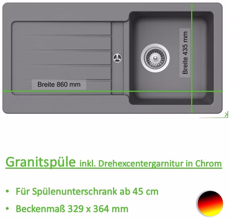 Granitspüle Victory S-VEL 860.60 - light gray mit Excentergarnitur Küchenspüle Einbauspüle ab 45er Schrank