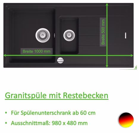Victory S1000 Granitspüle 100x50 cm Küchenspüle Einbau Spülbecken ab 60er Schrank