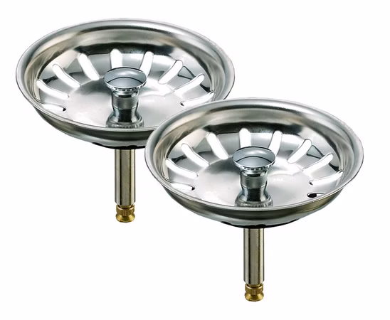 2er SET Universal Siebkörbchen 3,5 Zoll (ø 80mm - 82mm) - Edelstahl-Siebkorb für Küchenspülen mit Excenter-Bedienung, passend für viele Marken-Spülen