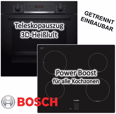 HERDSET Bosch Backofen Teleskopauszug + Induktionskochfeld autark 60 cm NEU