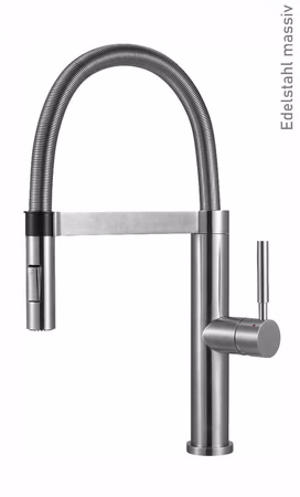 Victory Einhebelmischer GT2086 mit Brauseschlauch mit Metallfeder - Edelstahl matt gebürstet, Hochdruck