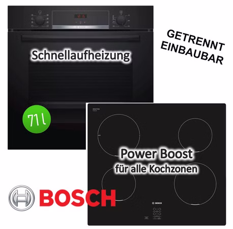 Herdset BOSCH Backofen mit Induktionskochfeld schwarz - autark, 60 cm