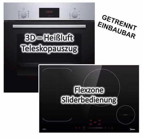 Herdset Bosch Einbau-Backofen Edelstahl Teleskopauszug + Midea Flex-Induktionskochfeld autark 77cm
