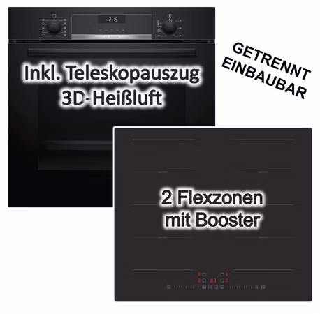 Herdset Bosch Backofen AutoPilot + PKM Flächeninduktionskochfeld 2 Flexzonen autark 60cm