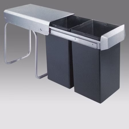 Victory Einbau-Abfallsammler Double Man - 28 Liter (2x14 Liter), Silber/anthrazit, ab 30er Schrankbreite