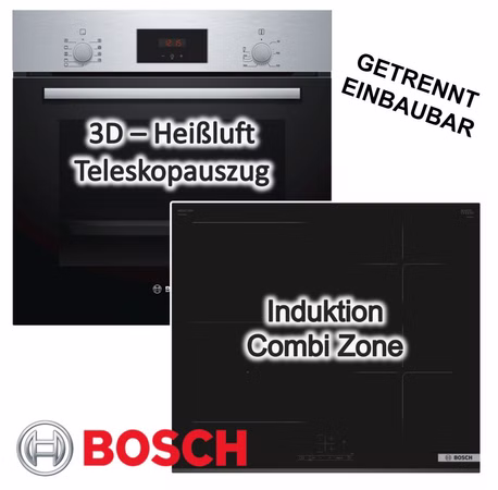 Herdset Bosch Backofen Kindersicherung mit Induktionskochfeld Booster autark 60 cm