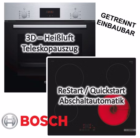 Herdset Bosch Backofen Schnellaufheizung mit Glaskeramikkochfeld TouchSelect autark 60 cm
