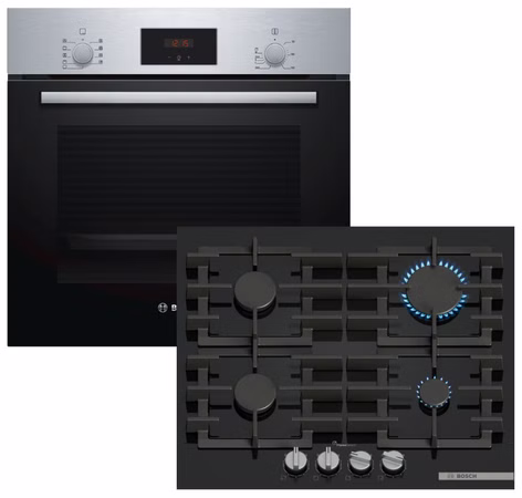 Herdset BOSCH Backofen Schnellaufheizung Teleskopauszug + Gaskochfeld FlameSelect autark 60cm
