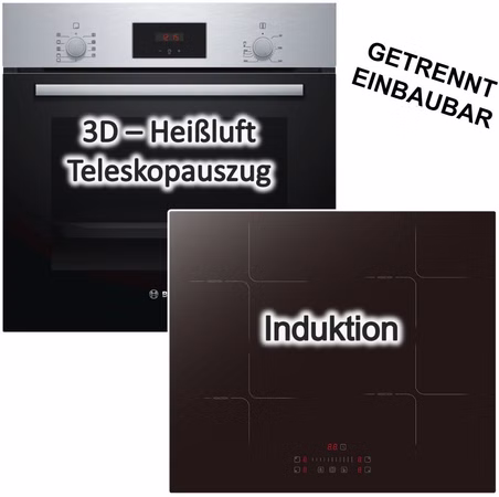 Herd-Set Bosch Backofen Teleskopauszug 3D-Heißluft + PKM Induktionskochfeld autark 60cm