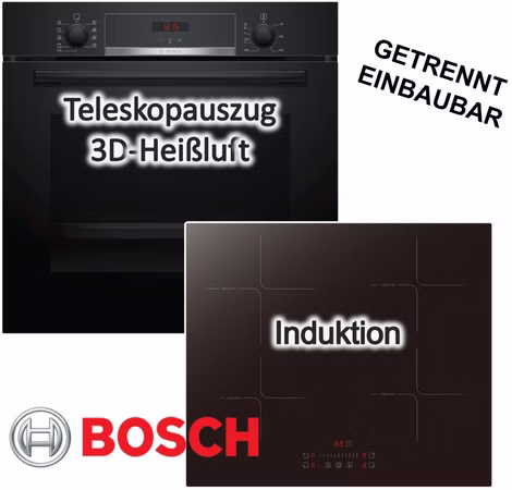 Herdset BOSCH Backofen Teleskopauszug Versenkknebel Hydrolyse Pizzafunktion + PKM Induktionskochfeld Slider Touch Control 60 cm